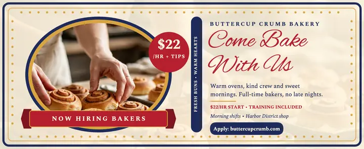 Buttercup Crumb Bakery hiring voucher: bakery hiring voucher template