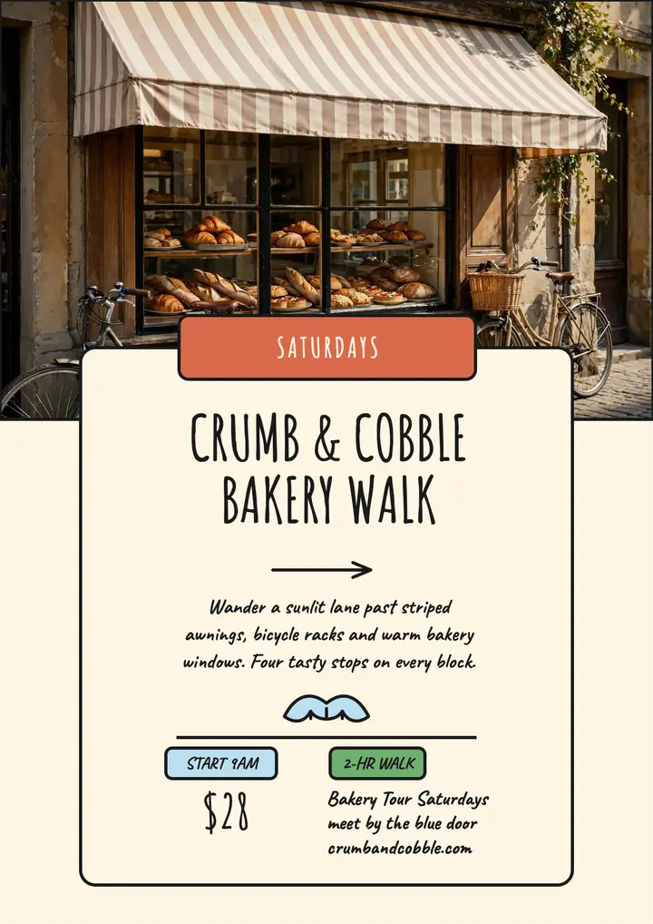 Crumb and Cobble bakery walk flyer template