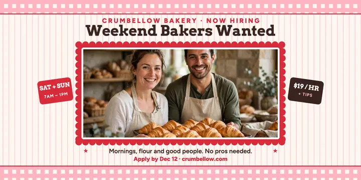 Crumbellow weekend bakers hiring post template