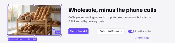 Loafline bakery wholesale ordering LinkedIn banner, UI fragments template