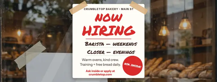 Crumbletop Bakery window hiring cover template