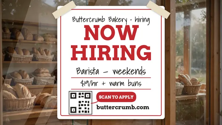 Buttercrumb Bakery window hiring thumbnail template