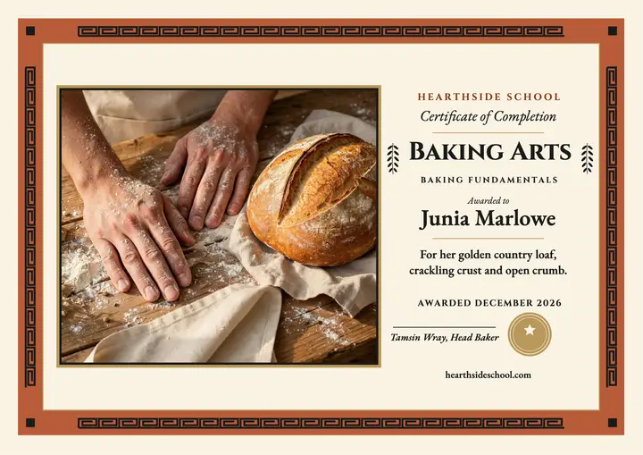 Hearthside baking arts certificate template