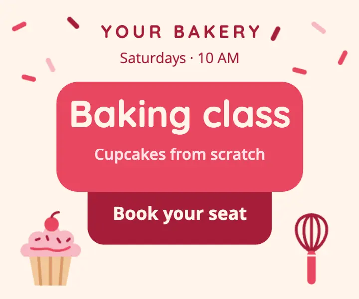 Strawberry and cream baking class ad template