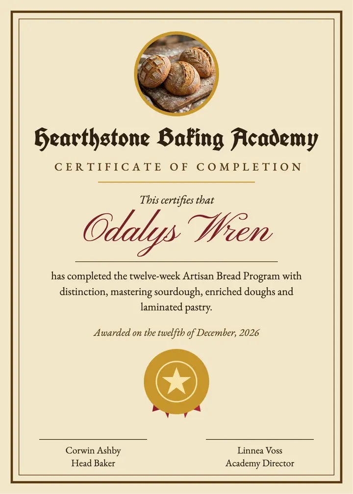 Hearthstone Baking Academy certificate template