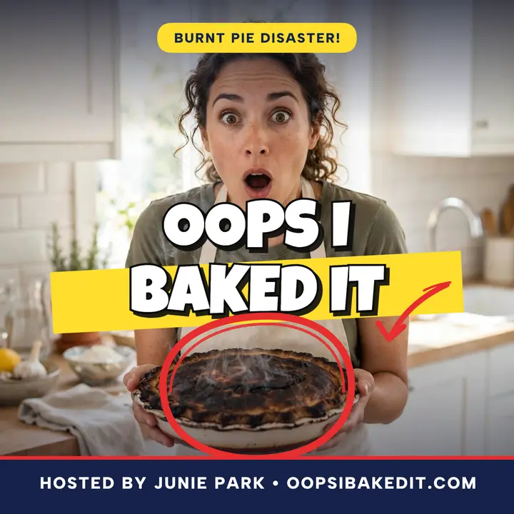 Oops I Baked It burnt pie cover: baking fails podcast cover template