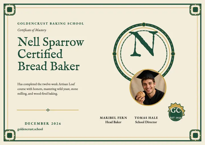 Nell Sparrow baking graduation certificate template