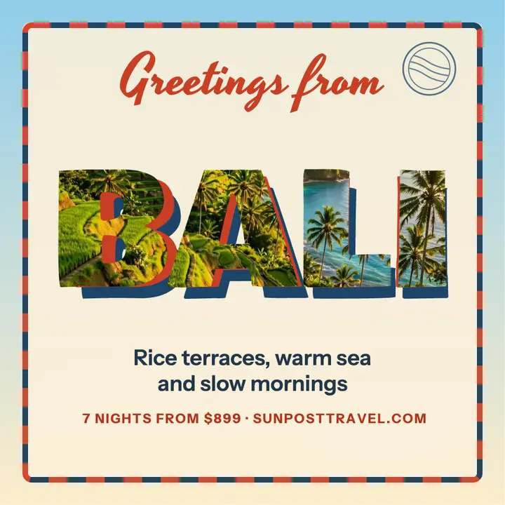 Sunpost Bali greetings postcard template