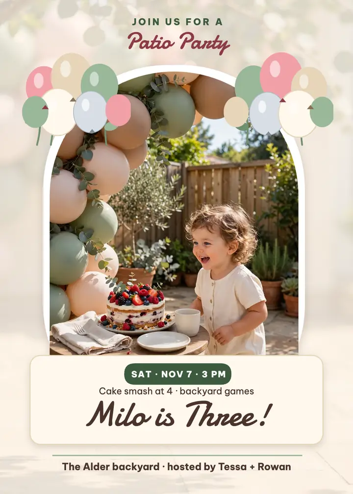 Milo's third birthday patio invite template