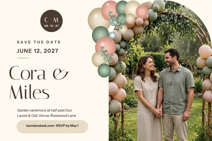 Balloon arch garden wedding postcard template