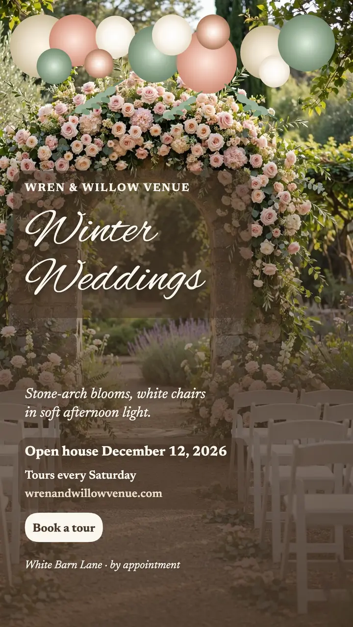 Wren and Willow winter wedding venue story template