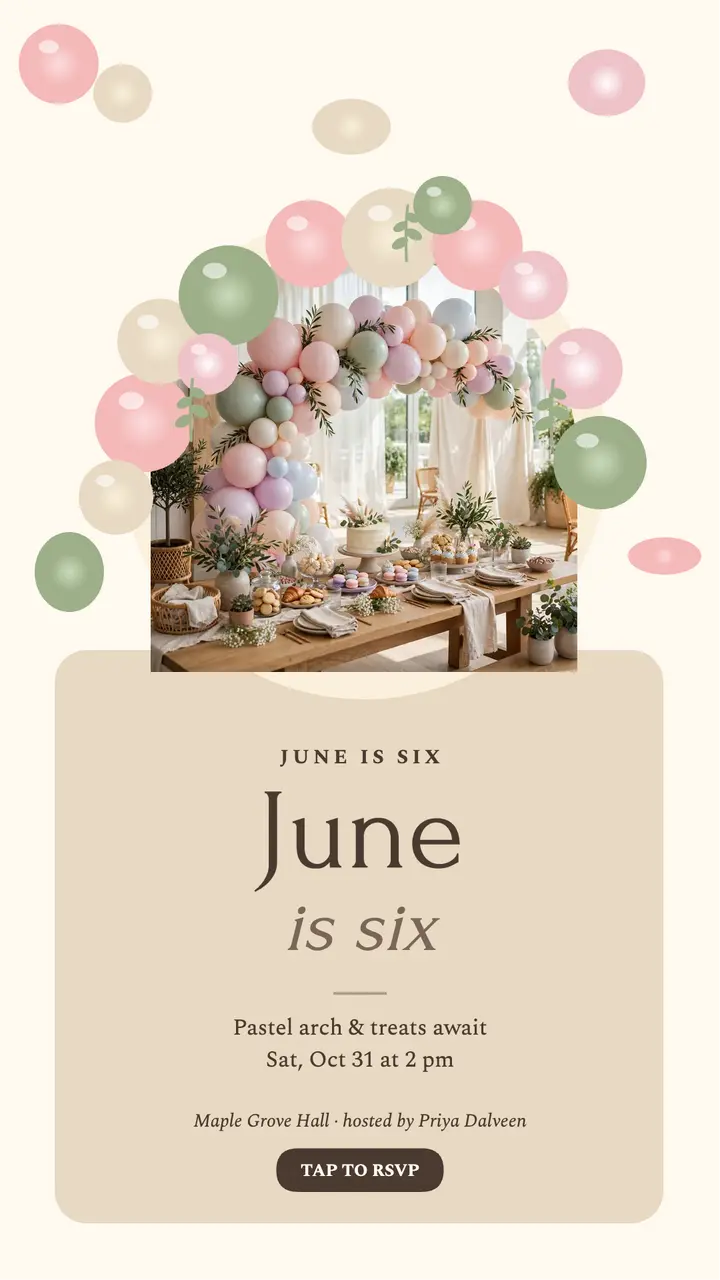 June birthday story invite, balloon arch template