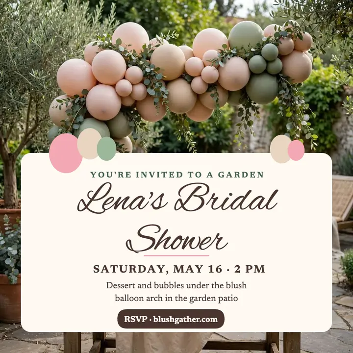 Garden bridal shower RSVP with balloon arch template