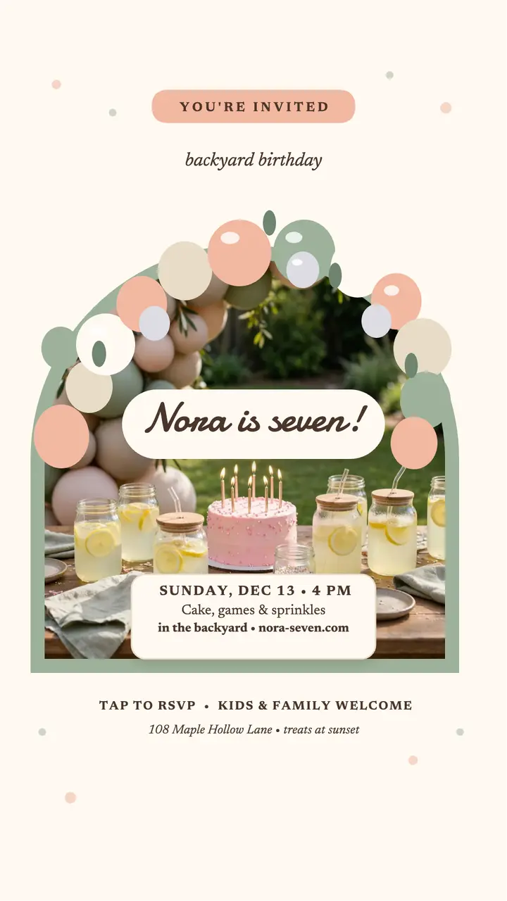 Nora backyard birthday garland story template
