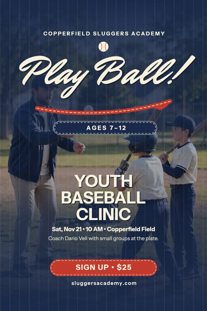 Copperfield Sluggers baseball clinic poster template