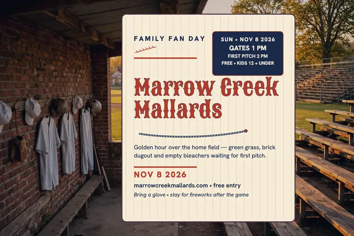 Marrow Creek Mallards fan day postcard: fan day postcard template