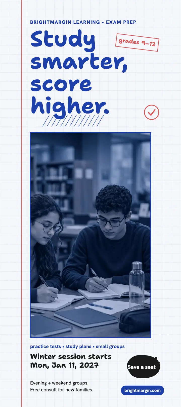 Brightmargin exam prep ballpoint rack card template