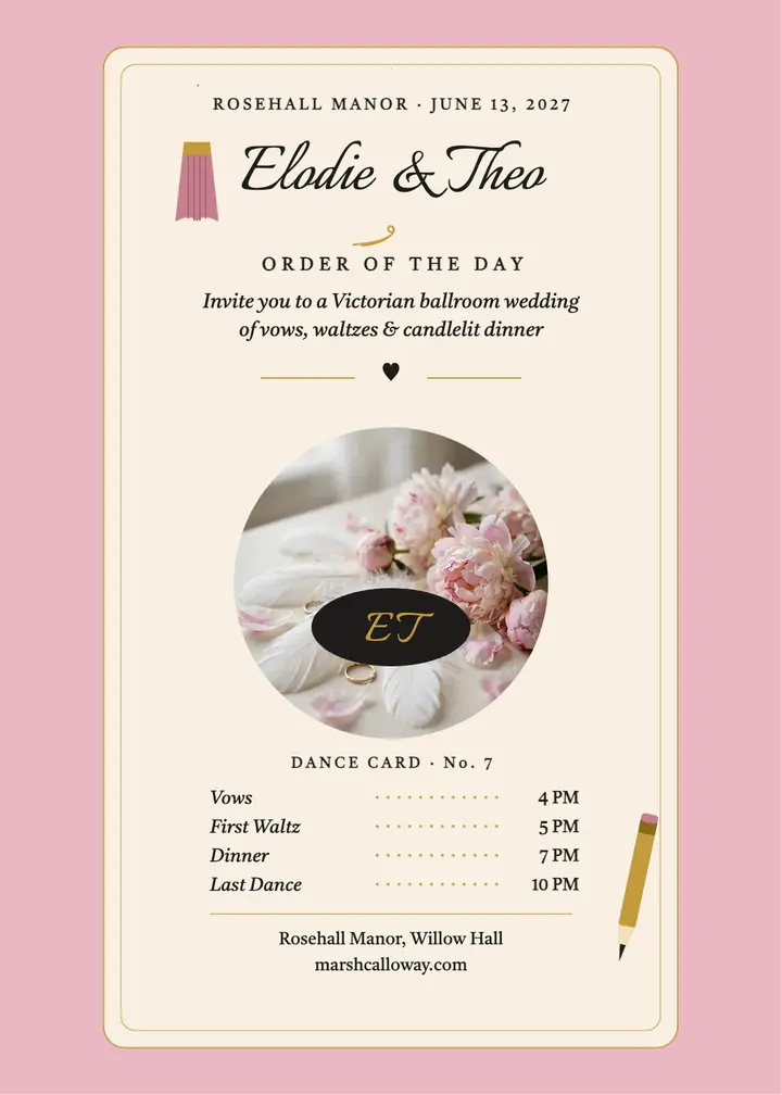 Elodie and Theo ballroom dance card template