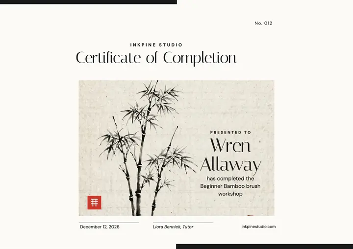 Inkpine Studio beginner bamboo certificate template