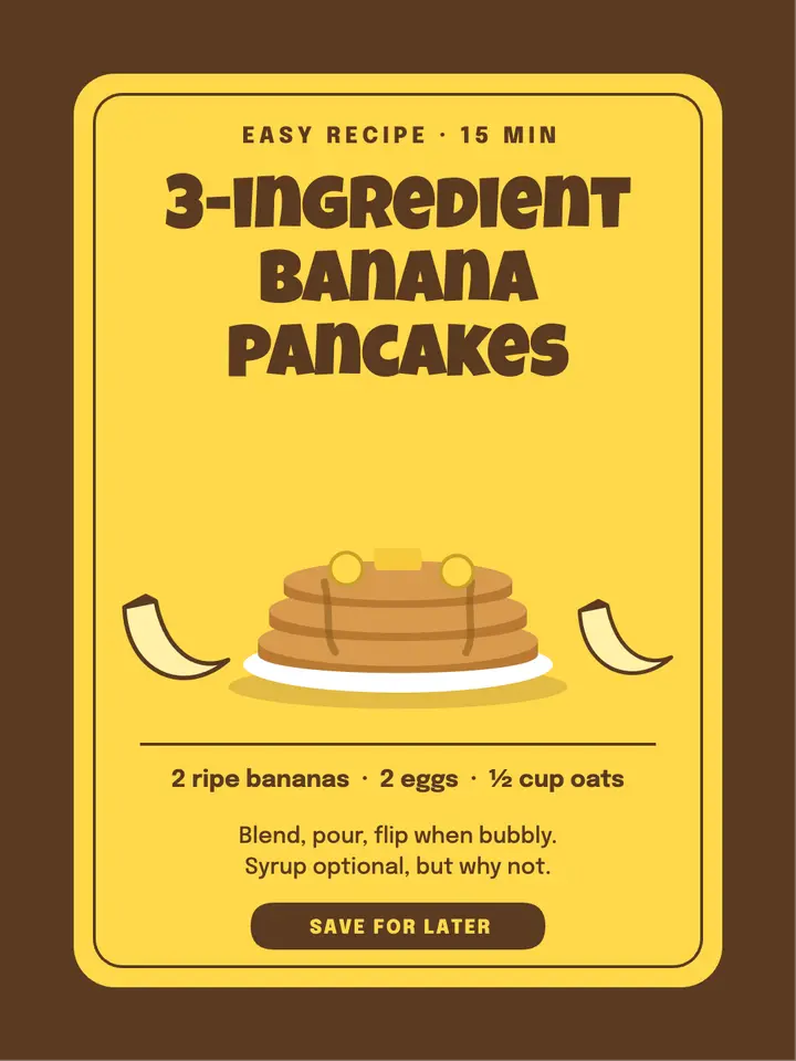 3-ingredient banana pancakes recipe card template