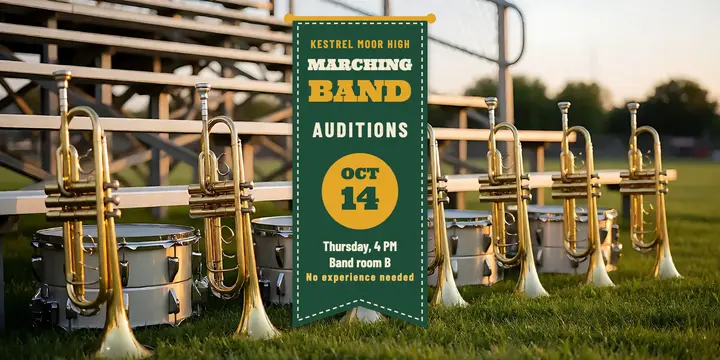 Kestrel Moor marching band auditions post, varsity template