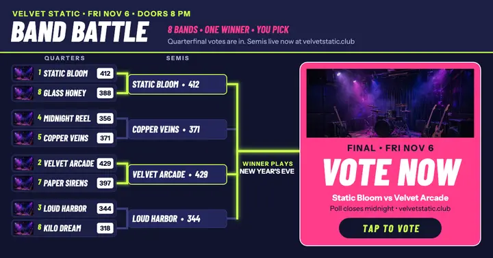 Velvet Static band battle bracket: band battle bracket post template