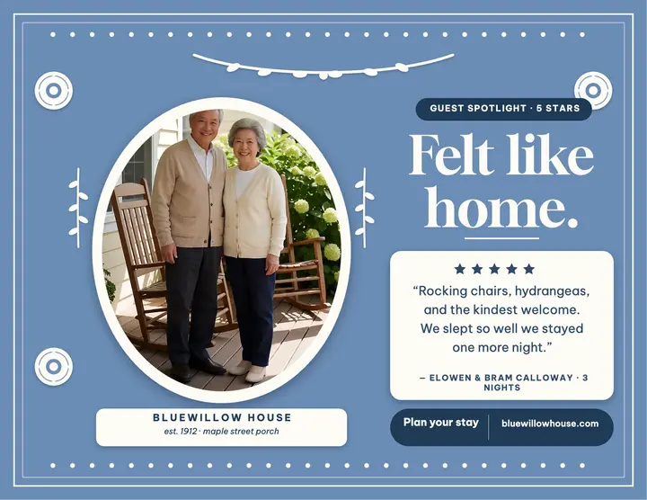 Bluewillow House guest spotlight cameo flyer template