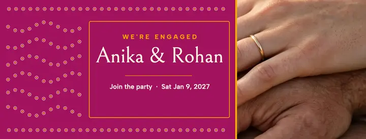 Anika and Rohan engagement Facebook cover: engagement announcement cover template