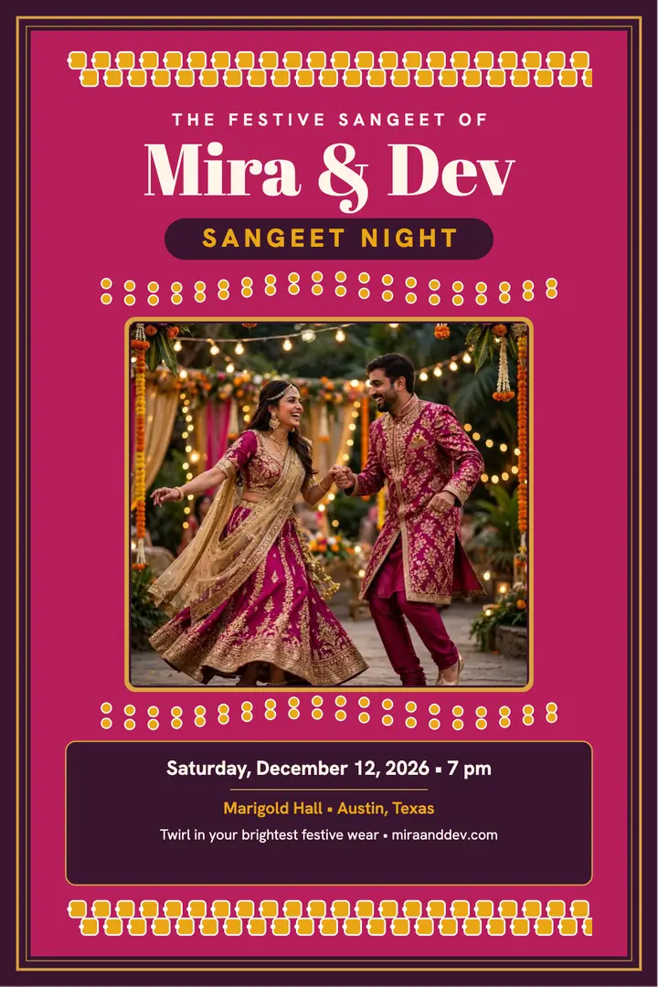 Mira and Dev sangeet night poster template