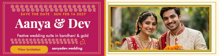 Aanya and Dev bandhani save the date billboard: wedding billboard template