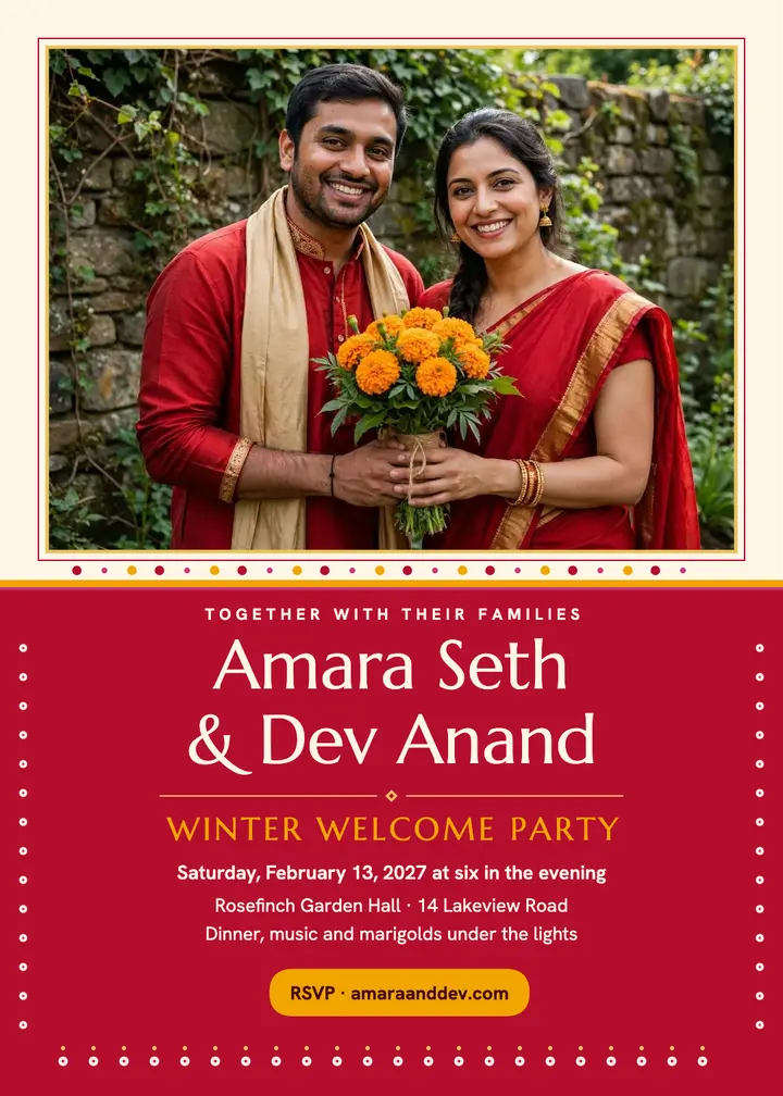Amara and Dev winter welcome party invitation template