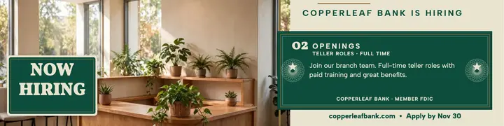 Copperleaf Bank teller hiring banner template
