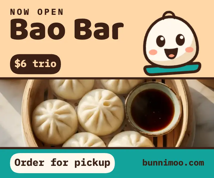 Bunnimoo Bao now open mascot ad template