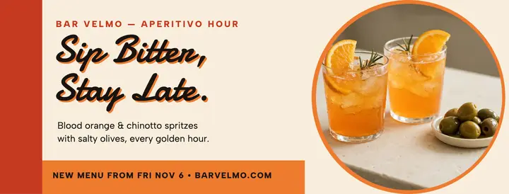 Bar Velmo spritz menu cover template