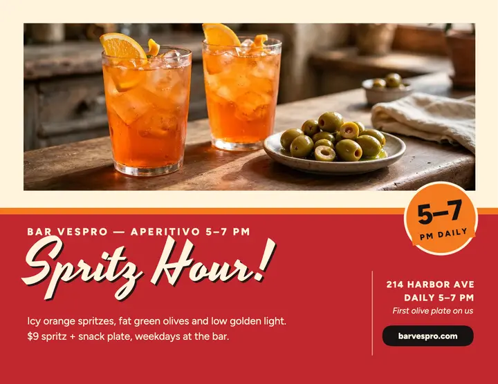 Bar Vespro aperitivo spritz hour flyer template