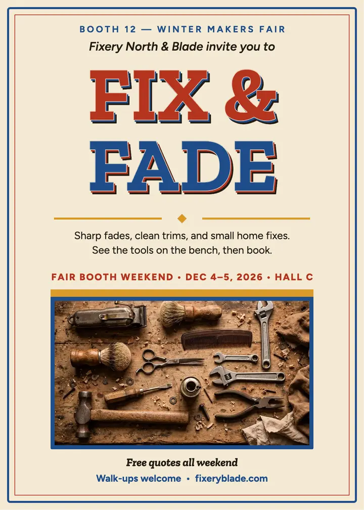 Fixery fair booth weekend invitation template