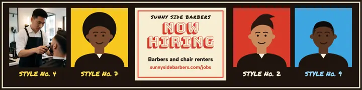 Sunny Side Barbers now hiring banner template