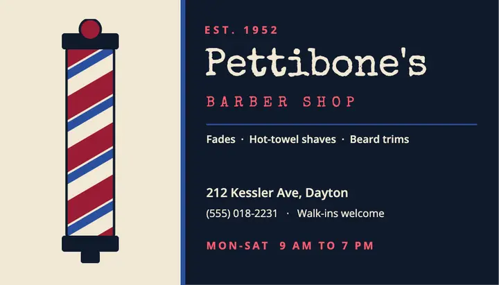 Barber pole business card template