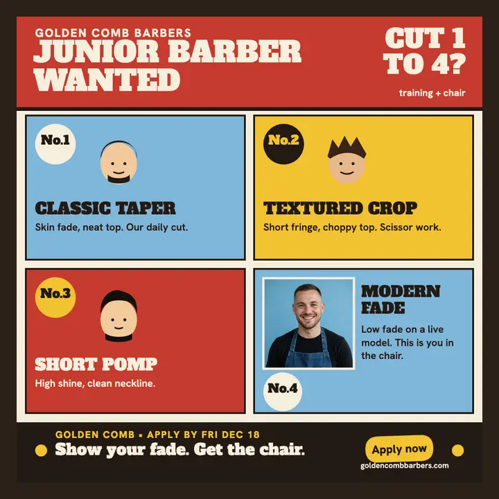 Golden Comb junior barber style board template
