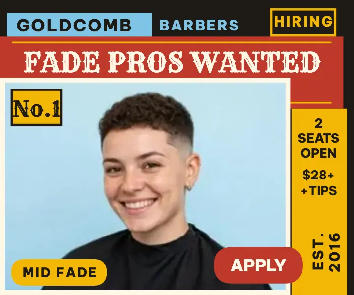 Goldcomb Barbers fade pros hiring ad template