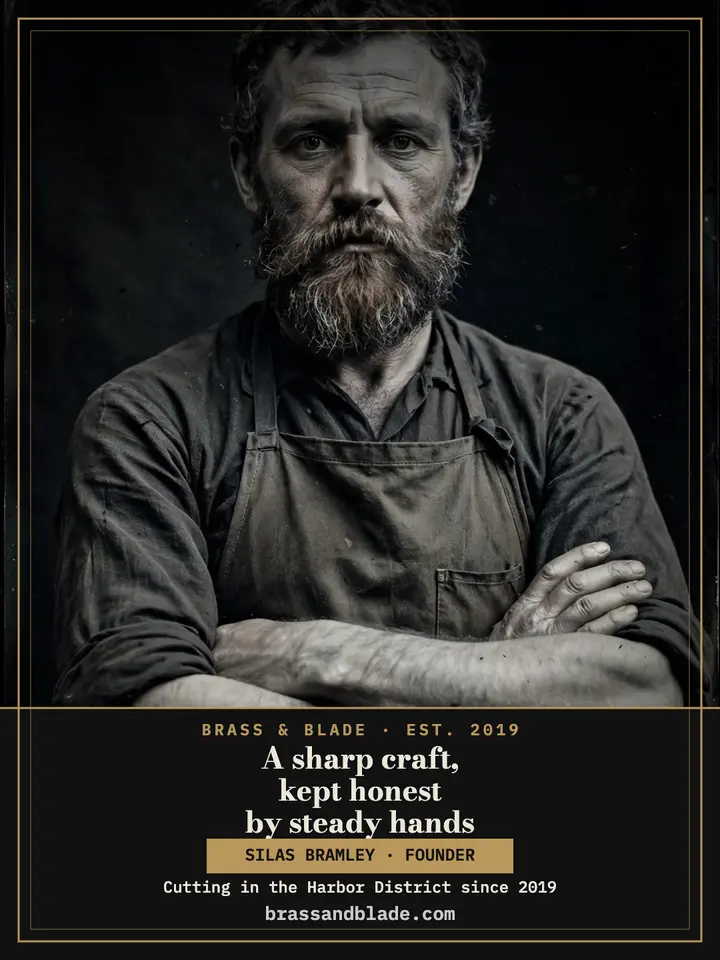 Brass and Blade founder tintype portrait: barbershop founder portrait template