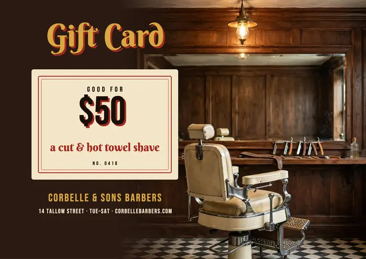 Corbelle & Sons barbershop gift certificate template