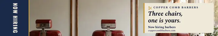 Copper Comb hiring cover, barber chairs template