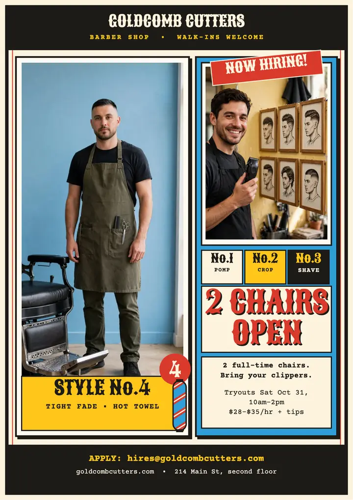 Goldcomb Cutters hiring style board template