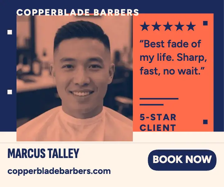 Copperblade client review duotone ad: barbershop review ad template
