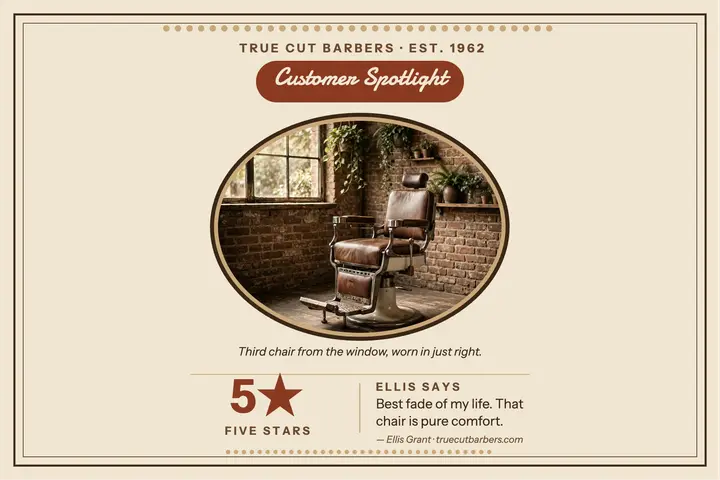 True Cut Barbers sepia spotlight postcard template