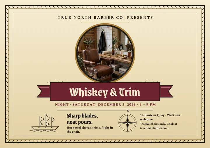 True North whiskey night barbershop certificate template