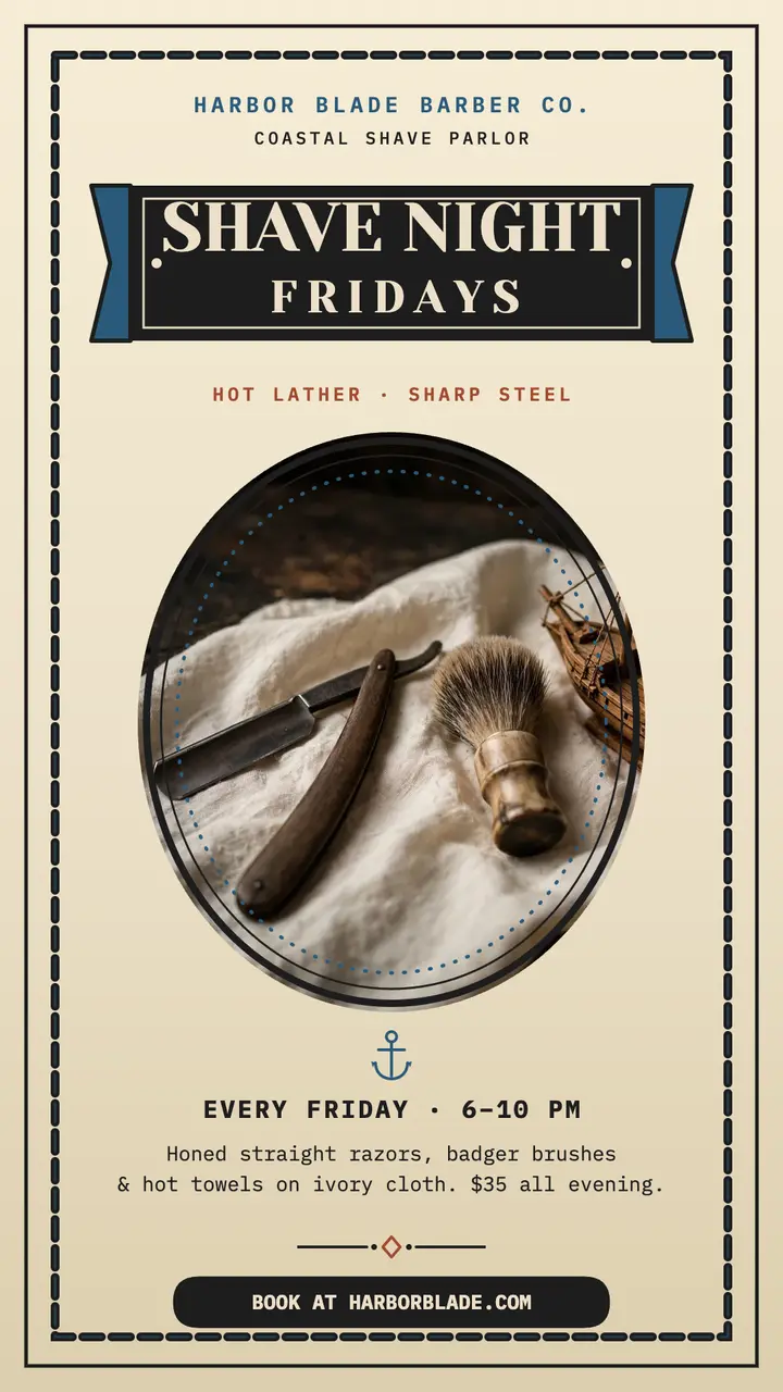 Harbor Blade shave night scrimshaw story template