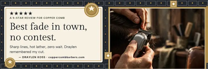 Copper Comb barbershop star review header template