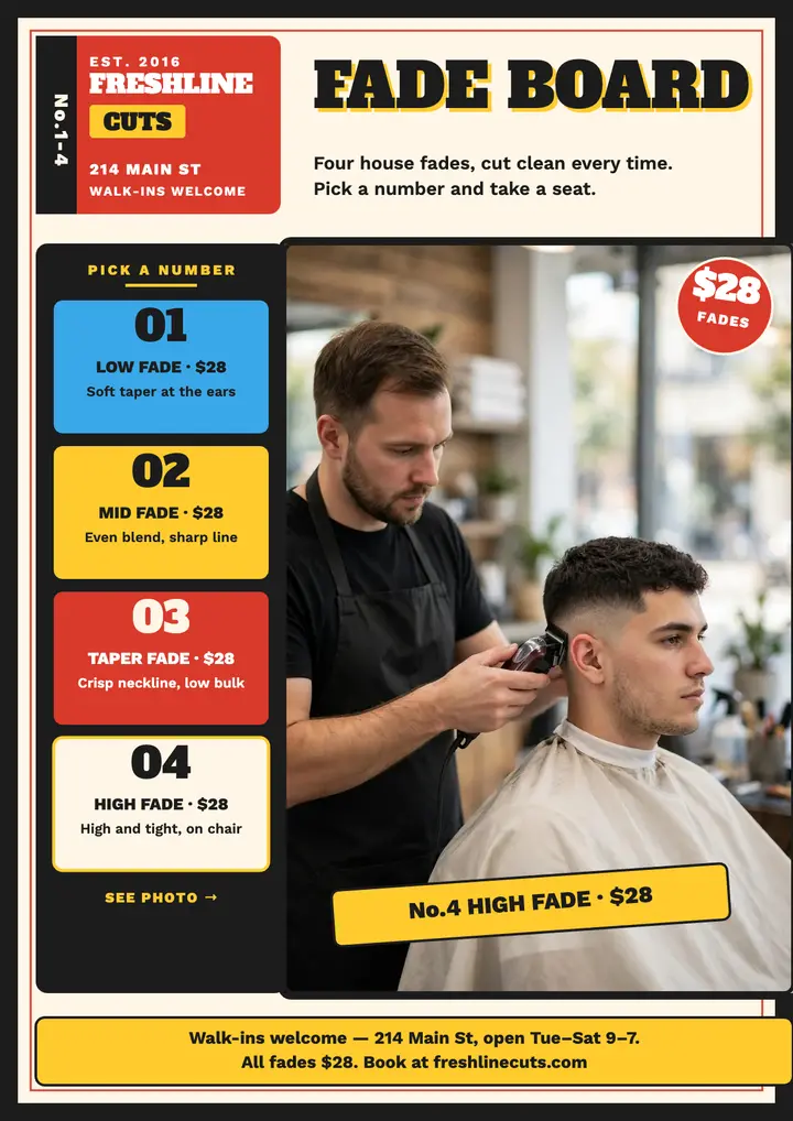 Freshline Cuts fade board flyer template